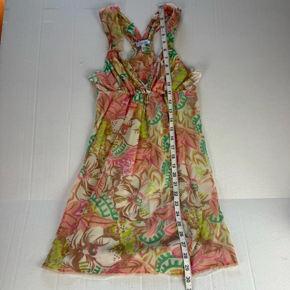 On Gossamer Multicolor Sheer Crisscross Halter Floral Mini‎ Dress Empire Waist S